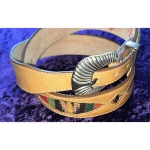 VTG Silver Creek Western Leather Belt Sz 32 Unisex Native Colorful Embroidery